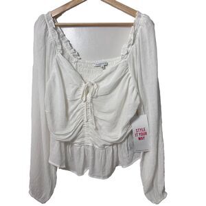 Sweetheart Neck Top Peplum White Light Flowy Peasant Sexy Romantic Coquette XL